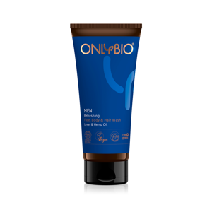 OnlyBio Pánský osvěžující mycí gel na obličej, tělo i vlasy (200 ml) - s konopím a levany